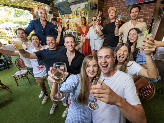 Newly weds Michaela and Trent Francis celebrate NYE with friends at the College Lawn Hotel in Prahran. Picture: David Geraghty