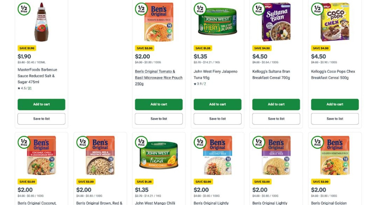 Examples of some products on sale on the Woolworths site on November 7. Picture: Woolworths