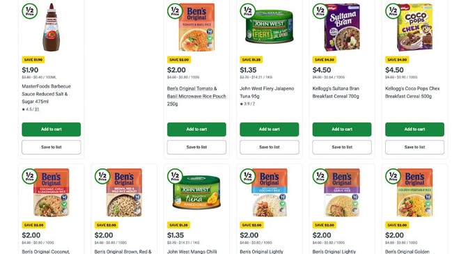 Examples of some products on sale on the Woolworths site on November 7. Picture: Woolworths