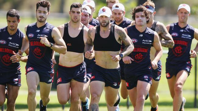Melbourne players take part in training. Picture: Getty Images
