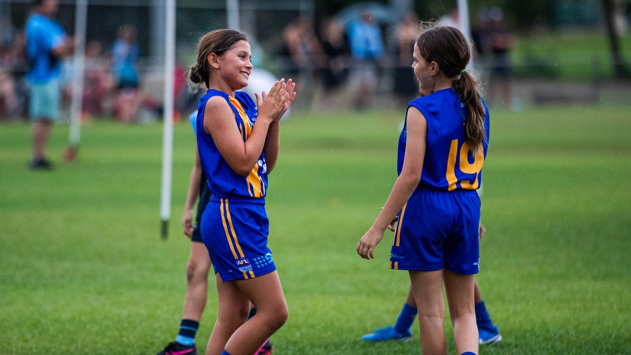 Under-10s compete in the first Darwin Buffaloes NTFL home game against Wanderers at Woodroffe Oval. Picture: Pema Tamang Pakhrin