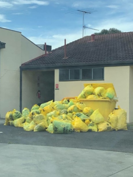 Contaminated waste piled up at St Basil's on July 25, after the surge work force was put in place. Picture: Supplied