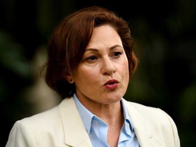 Queensland Deputy Premier and Treasurer Jackie Trad is seen during a press conference at Parliament House in Brisbane, Tuesday, April 28, 2020. (AAP Image/Dan Peled) NO ARCHIVING