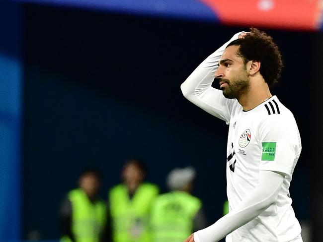 They think it’s all over … now it is: Egypt'Mohamed Salah reacts after Egypt’s loss to Russia. Pic: AFP