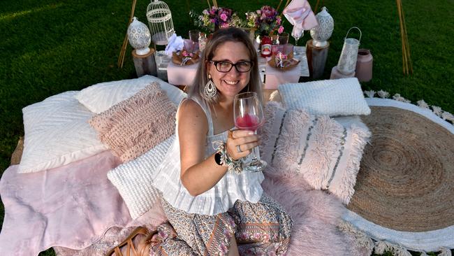 Donna Mura from Meadow Moon at Anzac Park, operates a high-end picnic business. Picture: Evan Morgan