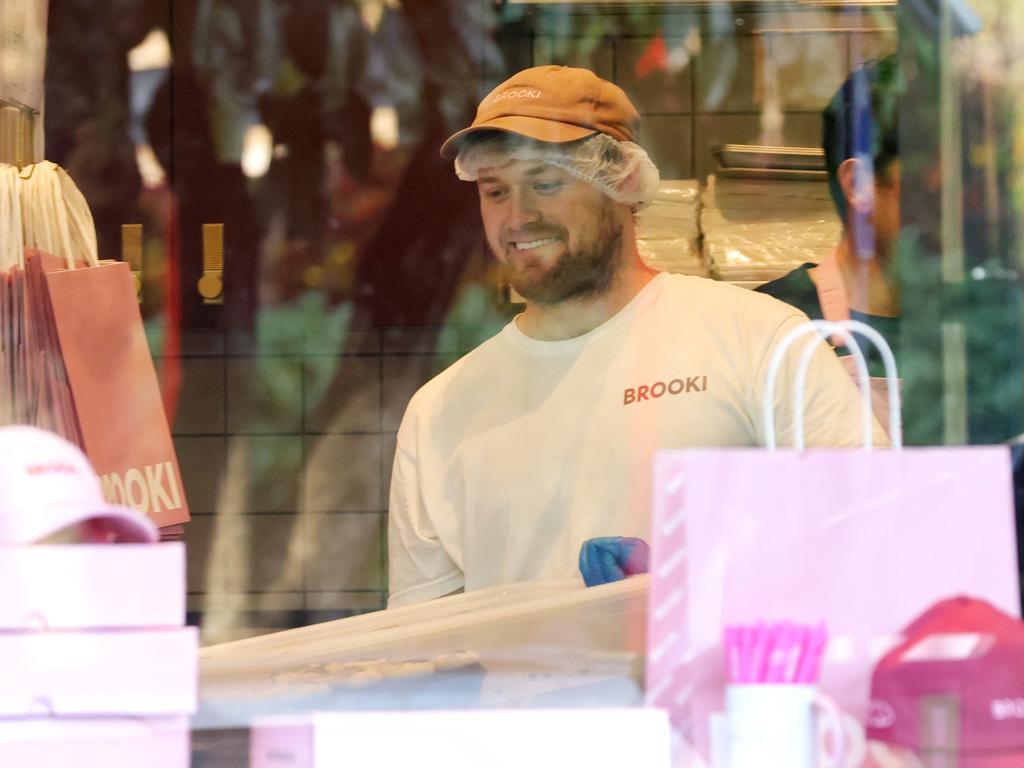 Justice Bellamy, the husband of Brooke Bellamy, at their Brisbane bakery on Wednesday. Picture: Steve Pohlner
