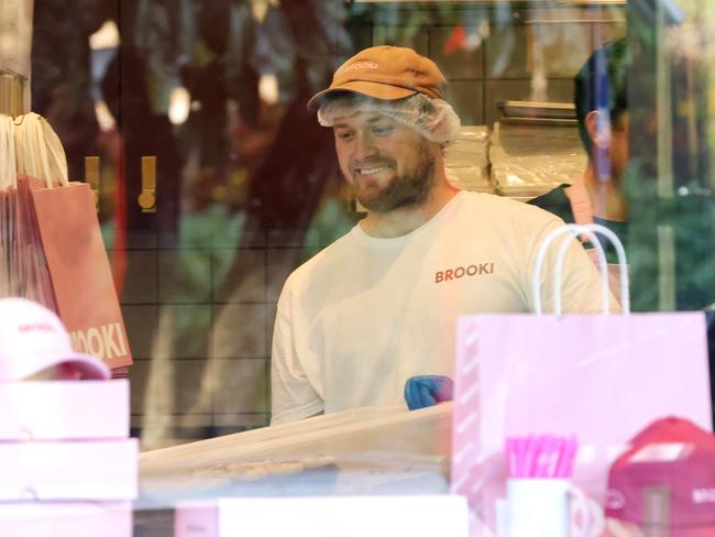Justice Bellamy, the husband of Brooke Bellamy, at their Brisbane bakery on Wednesday. Picture: Steve Pohlner