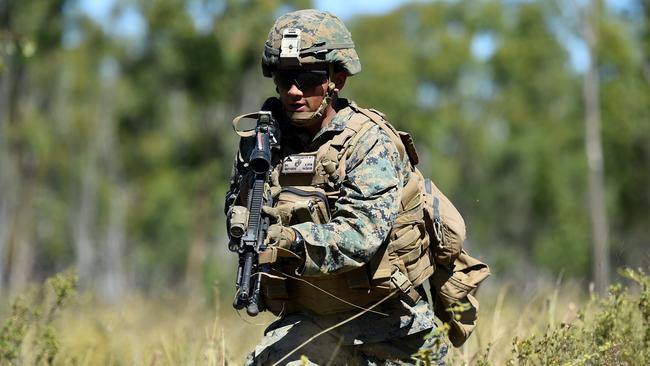 US Marines 2nd Battlation, 4th Marines training at High Range, Townsville during Exercise Southern Jackaroo. Picture: Alix Sweeney