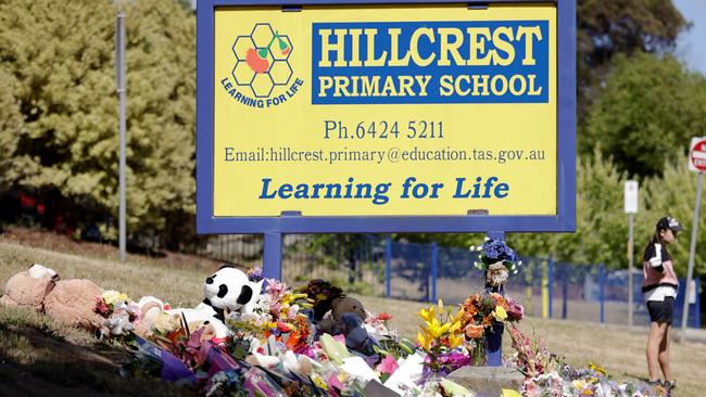 People gather outside the Hillcrest Primary School. Picture: NCA Newswire / Grant Viney