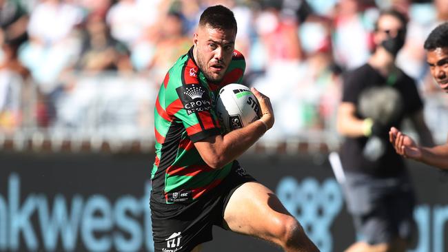 Souths Corey Allan scores a try during the South Sydney v Newcastle Knights Elimination Final at ANZ Stadium, Homebush. Picture: Brett Costello