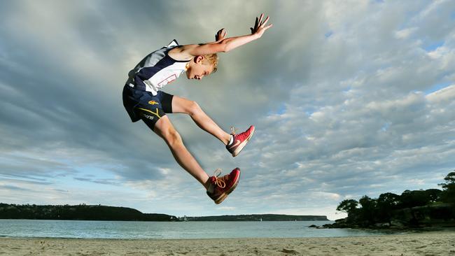 Local Sports Stars nominee Brody Folkes long jumps at Balmoral. Picture: Adam Ward