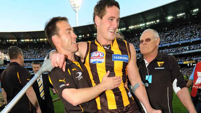 Trent Croad on crutches after the 2008 Grand Final.