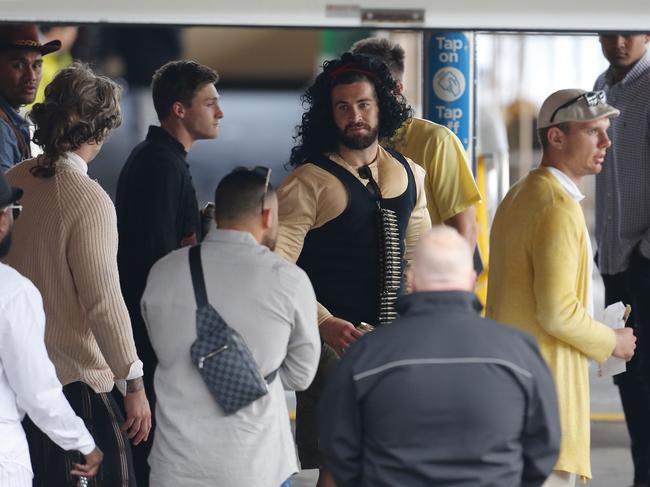 Manly Sea Eagles Mad Monday celebrations at the Freshwater Hotel followed by a harbour cruise leaving from the wharf at Taronga Zoo. The players are pictured waiting for their harbour cruise. Picture: David Swift.