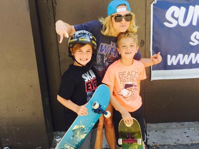 Skater mum ... pop star Britney Spears takes her sons skateboarding. Picture: Instagram