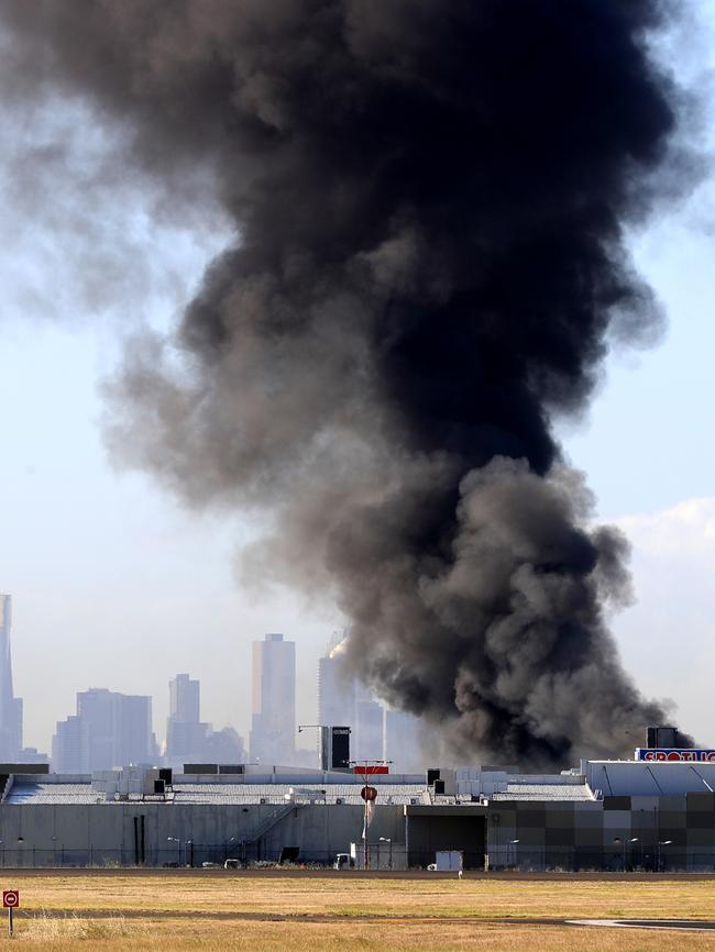 Moments after a plane crashed after leaving Essendon Airport. Picture Alex Coppel.