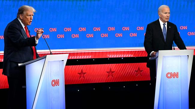 Former US president Donald Trump and US President Joe Biden participate in the first debate. Picture: AFP