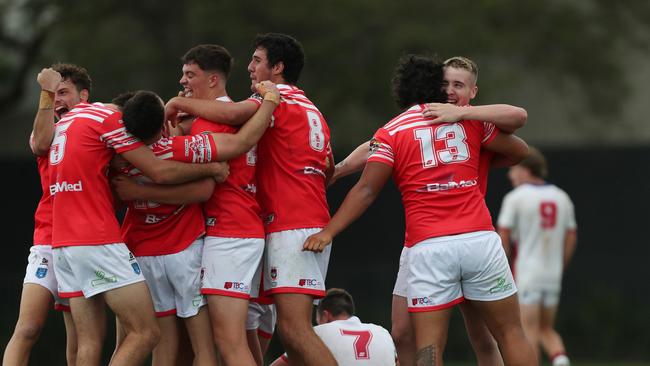 Illawarra South Coast Dragons celebrate win in the Laurie Daley SLE Cup Grand Final. Picture: Sue Graham