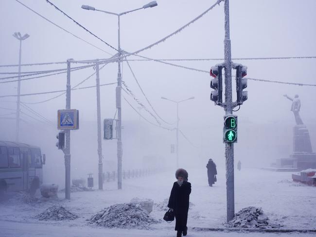 The central square of Yakutsk on a -51c day Village of Oymyakon. Picture: Amos Chapple/REX/Shutterstock/Australscope