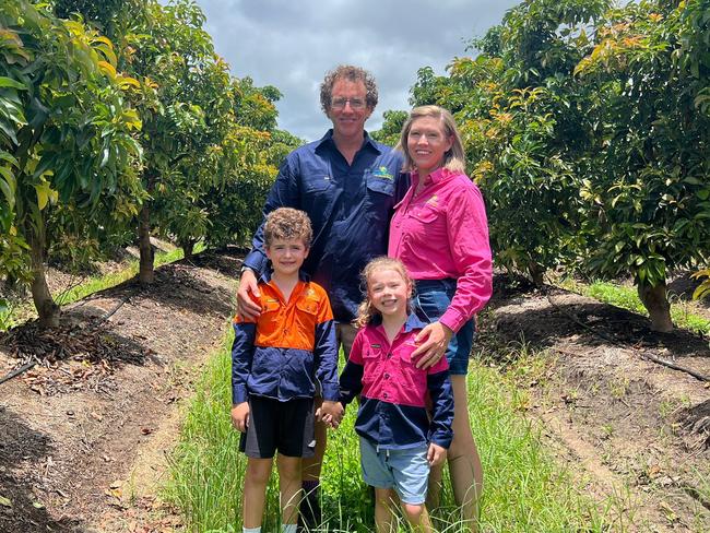 Andrew and Lisa Fyffe, with children Hugo and Evelyn, run Dandy Produce near Bundaberg. They say the current price of avocados offers great value for consumers. Photo: Supplied