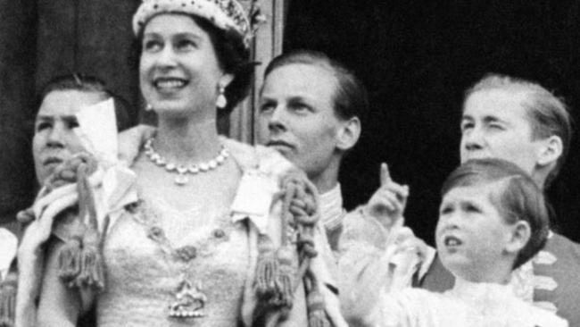 Then Prince Charles at Queen Elizabeth's coronation. Picture: @CourtierRoyal / Twitter