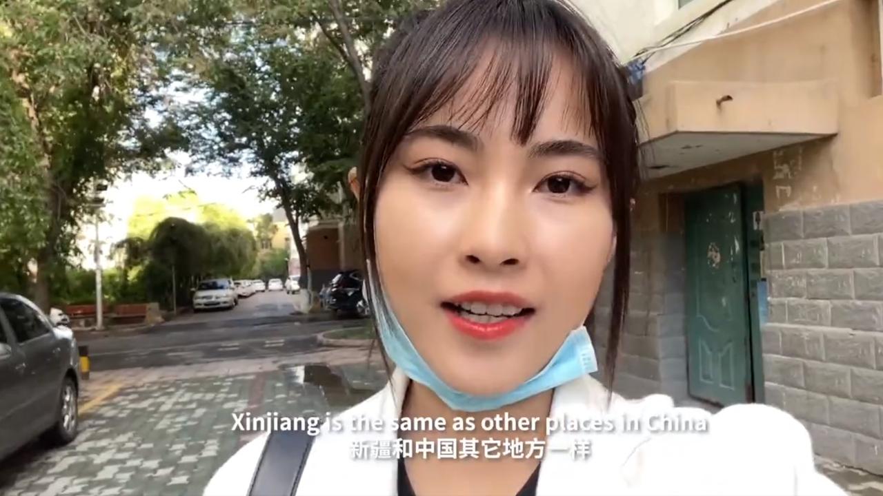 Chinese-based influencer Sabira Samat claims there is ‘no genocide and no forced labour’ in Xinjiang. Picture: Twitter Fergus Ryan @fryan