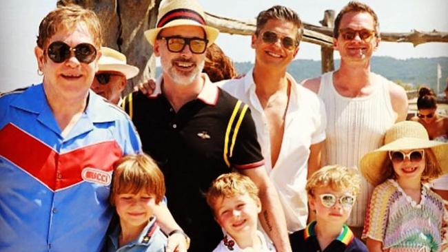 Elton John and David Furnish joined actor Neil Patrick Harris and his family while holidaying in the same area as Packer and his mates. Picture: Instagram