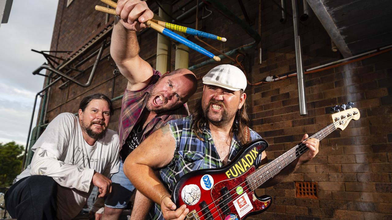 Sang-Froid members (from left) Shane Carroll, Dane Olsen and Jacob Krog before taking the stage as part of Punk Rock at Mouse Proof Brewery. Picture: Kevin Farmer
