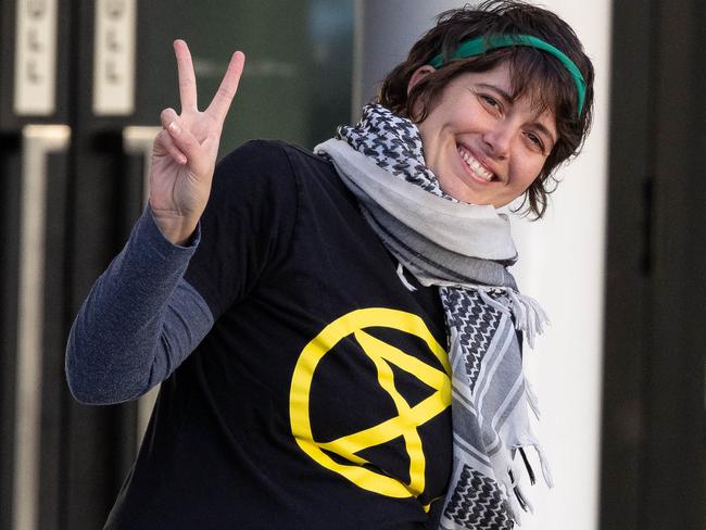 Extinction rebellion protester Violet Coco being released from prison. Picture: Jason Edwards