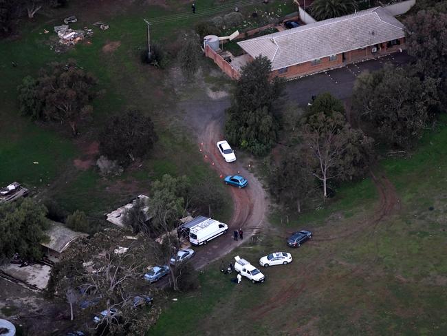 An aerial view of the crime scene. Picture: Sam Wundke, 9 News helicopter