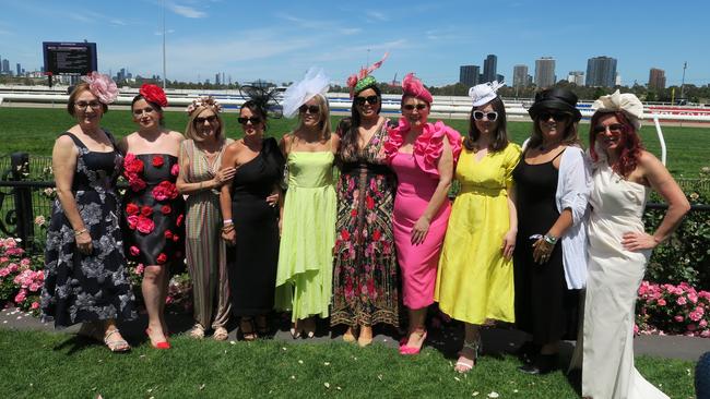 Jana and friends at the 2024 Crown Oaks Day, held at Flemington Racecourse. Picture: Gemma Scerri