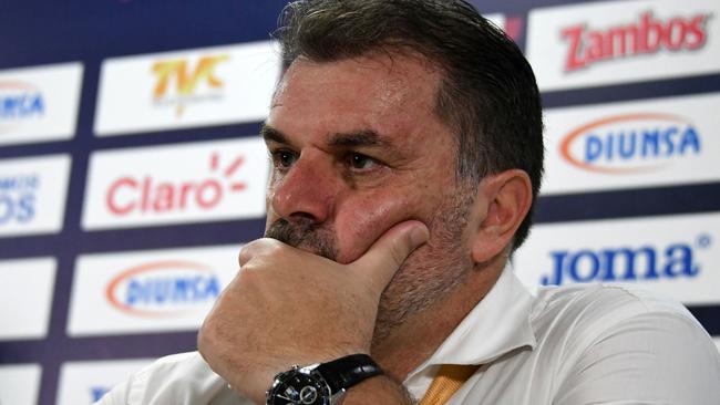 Socceroos coach Ange Postecoglou after the first leg of his side’s qualifying playoff against Honduras in San Pedro Sula. Picture: AFP