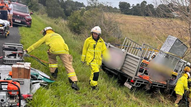 Emergency crews are attending a three-vehicle crash involving a truck and two cars. Picture: contributed