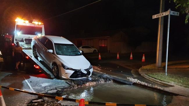 the car was towed from the scene and SA Water says it is liasing with the driver. Picture: SA Police