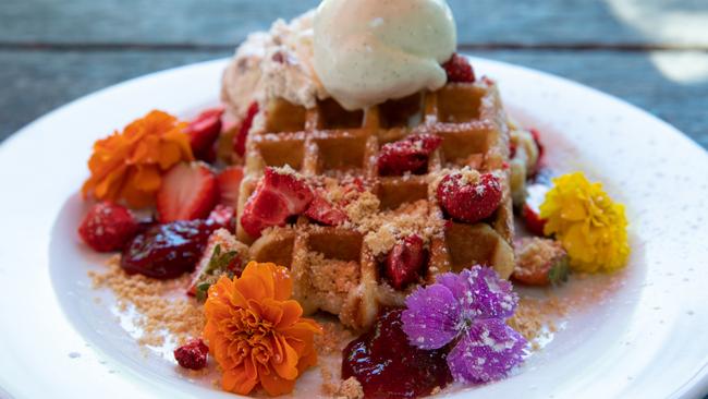 Waffles at the Flying Nun cafe at Samford. Picture: Dominika Lis