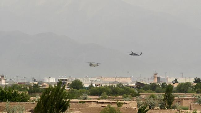 US military helicopters land at a US military base in Bagram. Picture: AFP