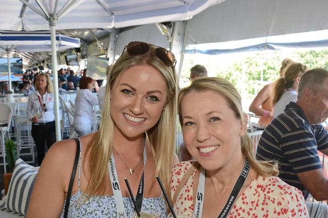 Bronwen Hemmings and Rebecca Gollan in The Lounge at GC500 corporate suites, Main Beach. Pic: Regina King