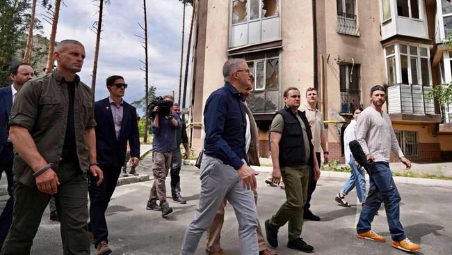 Prime Minister Anthony Albanese visits the Kyiv region in Ukraine. Picture: Facebook / Oleksiy Volodymyroyvch Kuleba