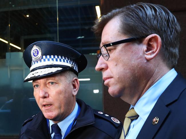 NSW Police Commissioner Mick Fuller and Police Minister Troy Grant held urgent talks yesterday on how to respond to the deaths of two teenage siblings. Picture: John Feder