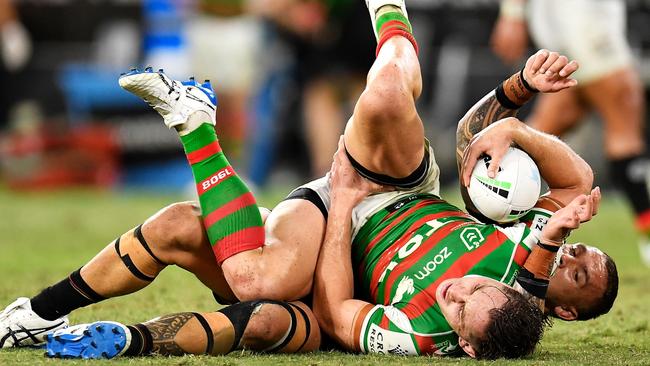 Cameron Murray after being tackled in the NRL Qualifying Final match between Penrith Panthers and the South Sydney Rabbitohs.