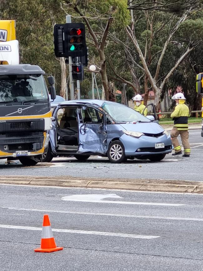 Damage sustained to the car and truck after the collision. Photo: Supplied