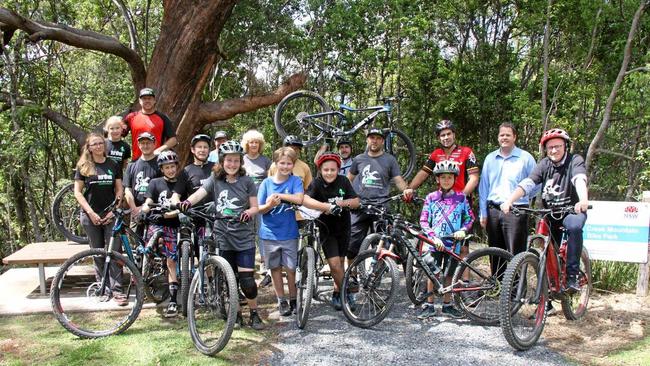 HAPPY TRAILS: The Northern Rivers Dirty Wheels Mountain Bike Club named a trail Frankers after Parliamentary Secretary Ben Franklin MLC at Duck Creek Mountain Bike Park at Alstonville. Picture: Alison Paterson