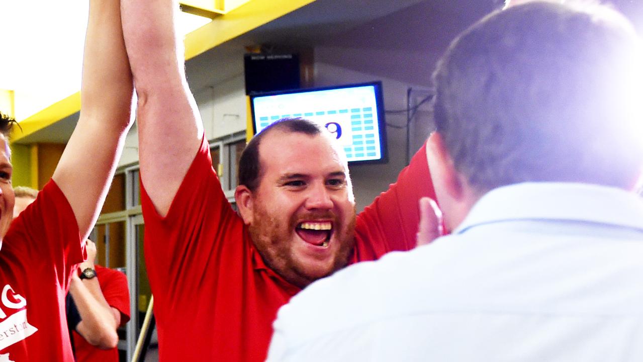 Staffer Kent Rowe celebrating Labor's Luke Gosling’s win.