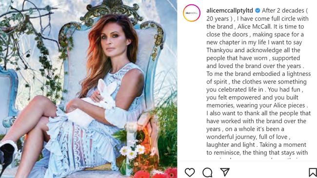 McCall announced earlier this year the brand had gone into liquidation. Picture: Instagram