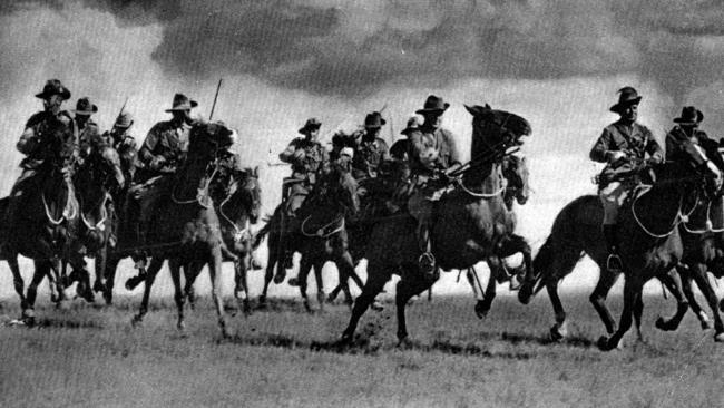 Australian soldiers of the 7th Light Horse led by Lieutenant-General Sir Harry Chauvel at Beersheba in 1917.