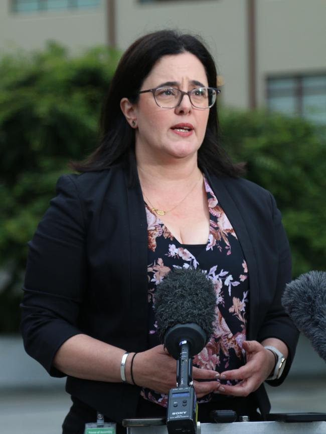 Labor's Ella Haddad speaks to the media at parliament Square in Hobart on Monday, January 8, 2024.