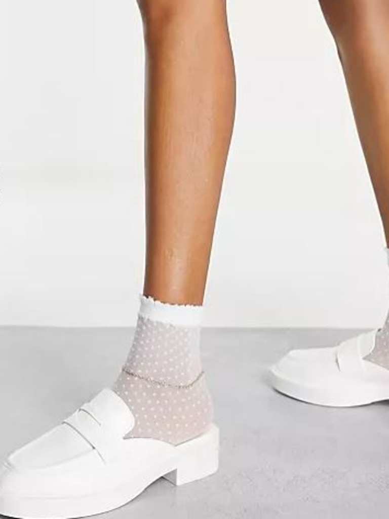 ASOS DESIGN Miles chunky loafer flat mules in white drench. Picture: ASOS.