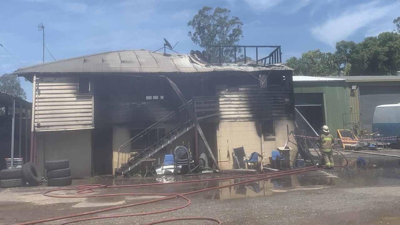 RIPPED APART: Valdora Earthmoving and Demolition at Yandina was badly damaged by fire on Sunday morning.