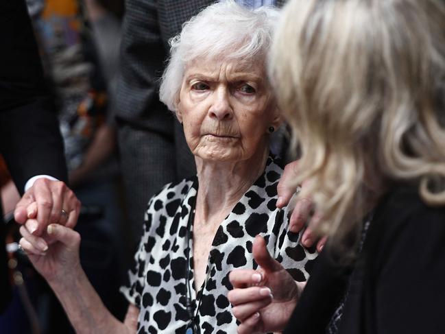 Joan Andersen VanderMolen, Kitty Menendez' sister, sits at a press conference outside the Criminal Courts Building. Picture: Getty Images via AFP