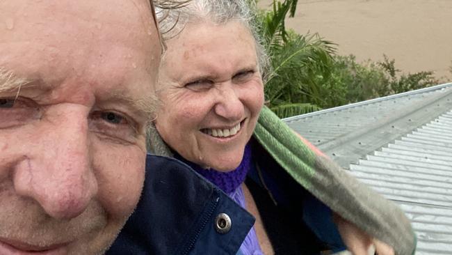 Louisa Chambers and her partner Richard Maguire were rescued off their roof from their home in Lismore. Picture: supplied