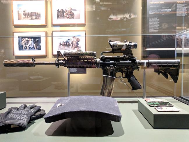 Mark Donaldson’s M4 carbine, used during the action for which he was awarded the Victoria Cross for Australia, on display at the Australian War Memorial.